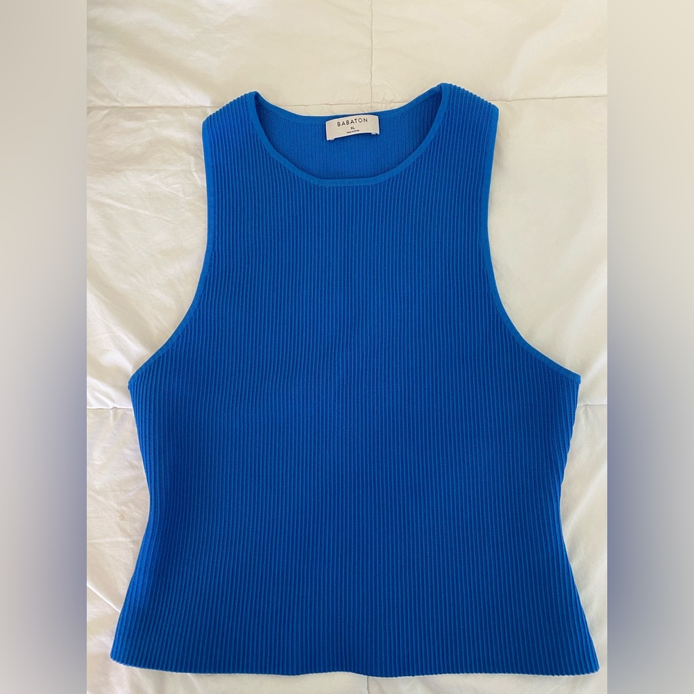 Aritzia Babaton Blue Ribbed Sleeveless Tank Top